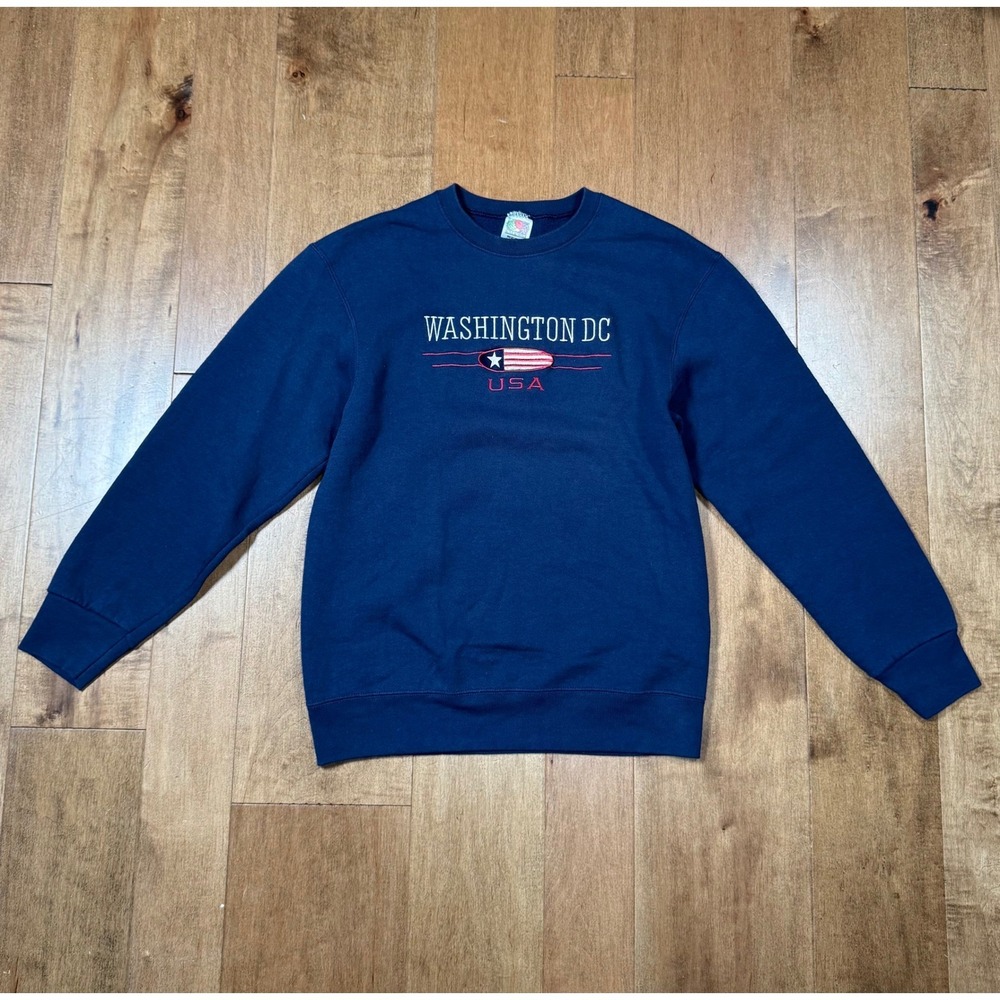 Fruit Of The Loom Crew Neck Embroidered‎ Navy Blue Washington DC Vintage Men's M